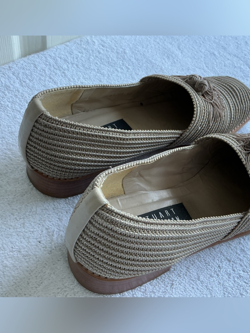 Stuart Weitzman Taupe Raffia Tassel Slip-Ons - Picture 5 of 15